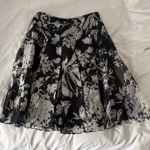 Banana Republic Black and White Floral Pleated Skirt